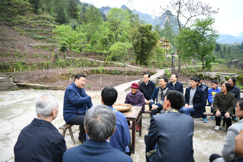2019年4月15日至17日，中共中央總書(shū)記、國家主席、中央軍委主席習近平在重慶考察，并主持召開(kāi)解決“兩不愁三保障”突出問(wèn)題座談會(huì )。這是4月15日下午，習近平在石柱土家族自治縣中益鄉華溪村同村民代表、基層干部、扶貧干部、鄉村醫生等圍坐在一起，共話(huà)脫貧攻堅。新華社記者 謝環(huán)馳 攝